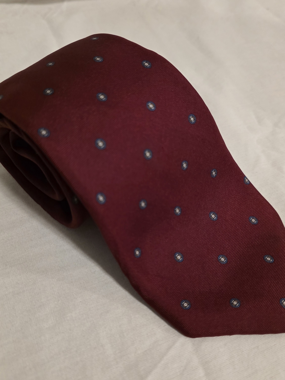 Christian Dior All Silk Burgundy Blue Medallion Tie Made in France Designer 56"